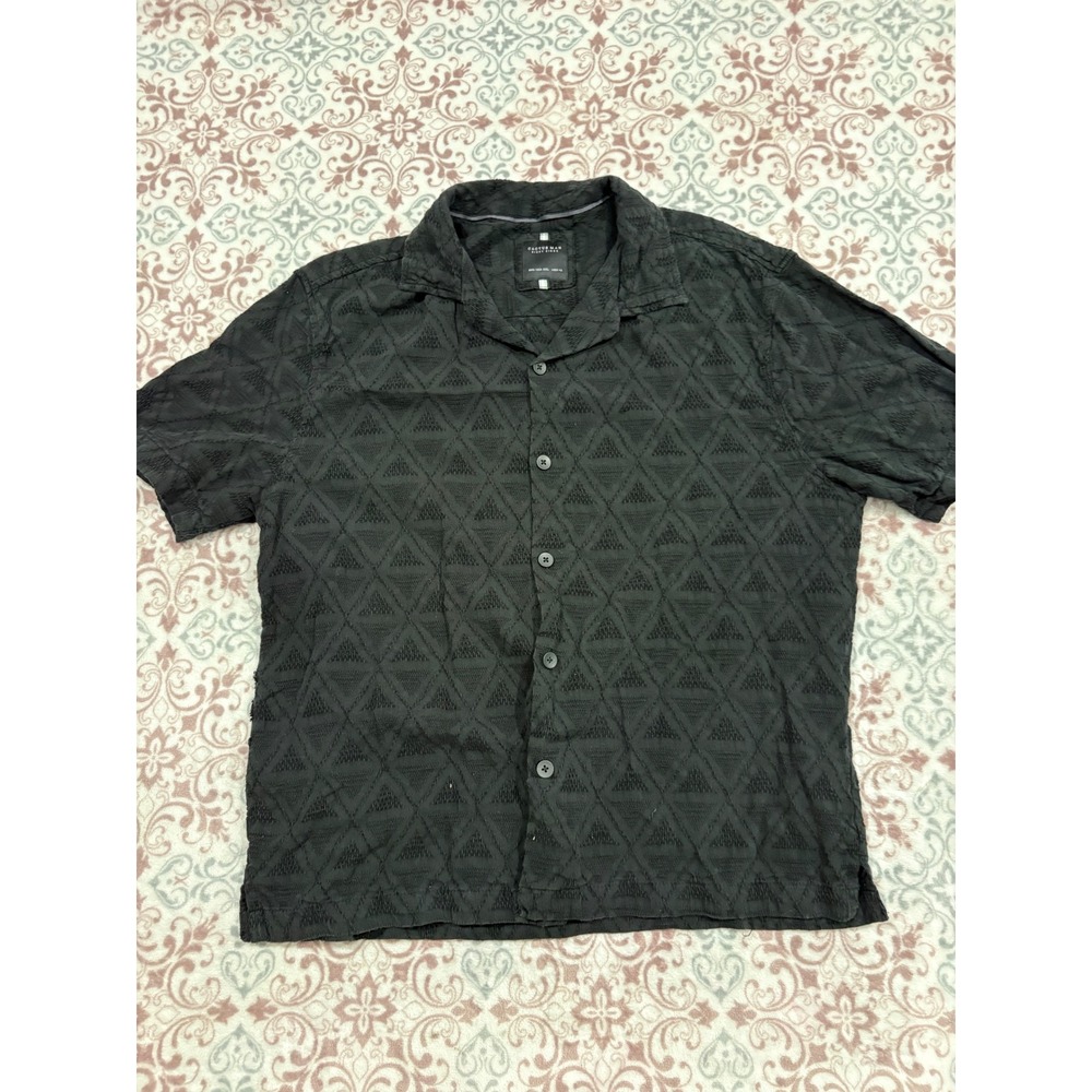 Cactus Man Ricky Singh Mens XXL Black Geometric Triangle Textured Camp Shirt SS